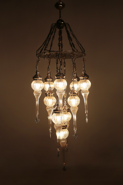 Stylish Gold Color Chandelier with 11 Special Pyrex Glasses